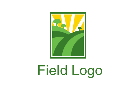 sun rays on trees and field agriculture logo