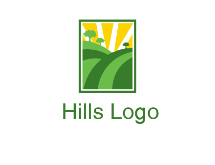 sun rays on trees and field agriculture logo