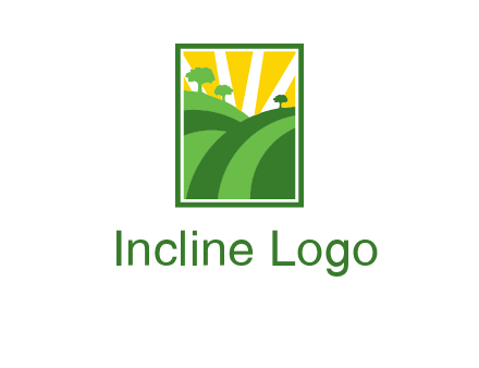 sun rays on trees and field agriculture logo