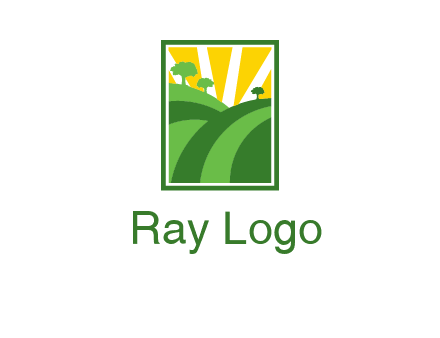 sun rays on trees and field agriculture logo