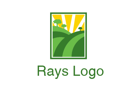 sun rays on trees and field agriculture logo