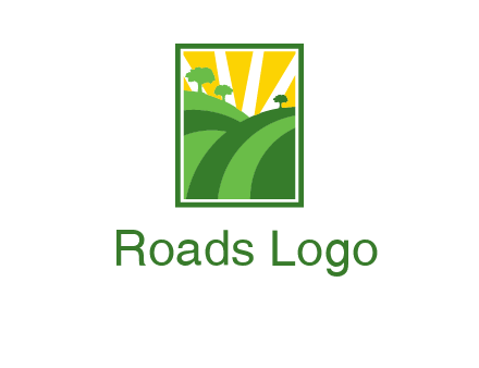 sun rays on trees and field agriculture logo