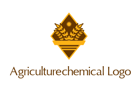 wheat stalks and sun in rhombus with ribbon agriculture logo