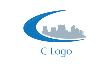 swoosh forming letter c with city skyline logo