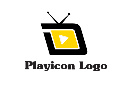 Play button is placed inside a TV forming letter d shape