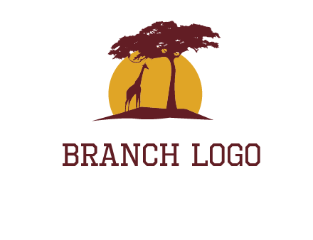 sun and tree with giraffe animal logo