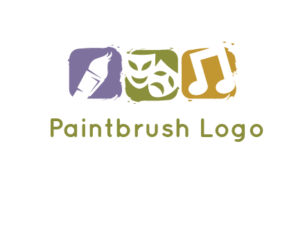 three rounded square with art brush mask and music icon logo