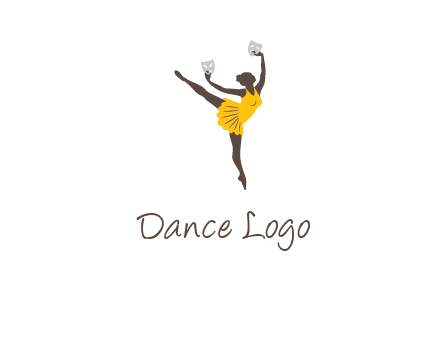 ballet dancer dancing on the floor with mask in hands logo