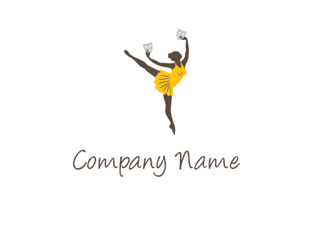 ballet dancer dancing on the floor with mask in hands logo