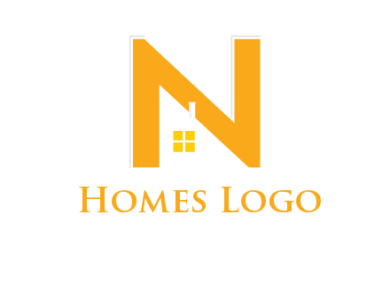 house in front of letter n logo