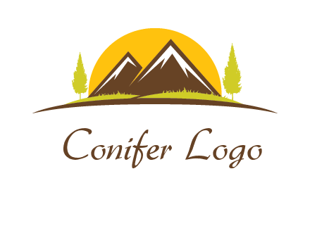 mountains with trees and sun travel logo