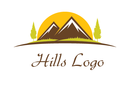 mountains with trees and sun travel logo