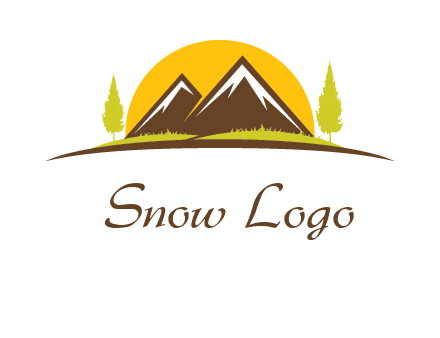 mountains with trees and sun travel logo