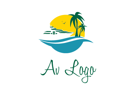 cruise ship palm trees and sun travel logo