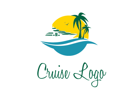 cruise ship palm trees and sun travel logo