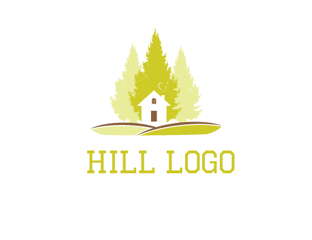 pine trees and house on hill logo