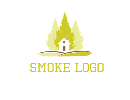 pine trees and house on hill logo