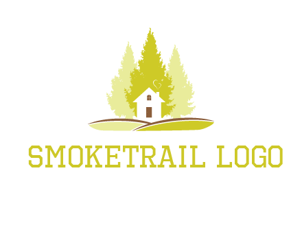 pine trees and house on hill logo