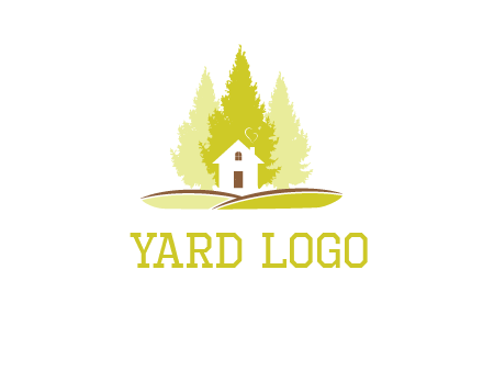 pine trees and house on hill logo