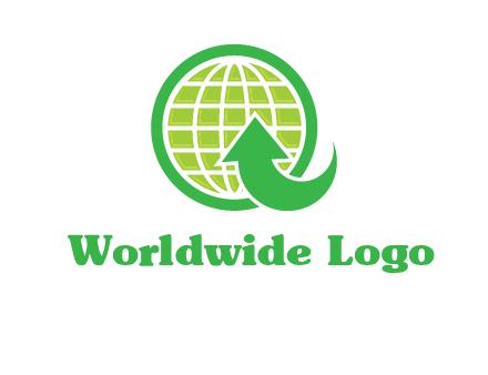 an arrow is placed in front of a globe embossed in a circle logo