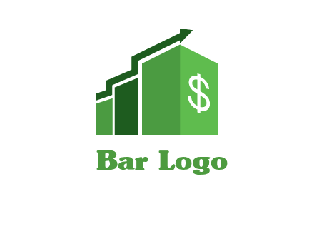 arrow is moving over bars with dollar sign logo