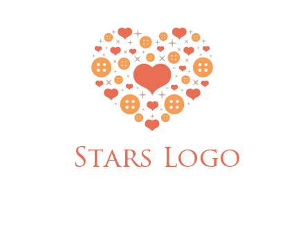 Heart button and stars forming heart shape graphic