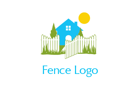 fence and house with trees sun real estate logo