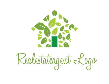 leaves in abstract house real estate logo