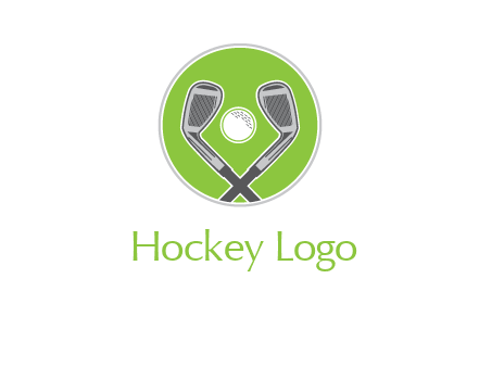 ice hockey clubs and ball in circle sports logo