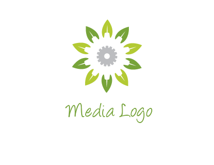 abstract leaves flower with gear logo