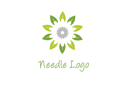 abstract leaves flower with gear logo