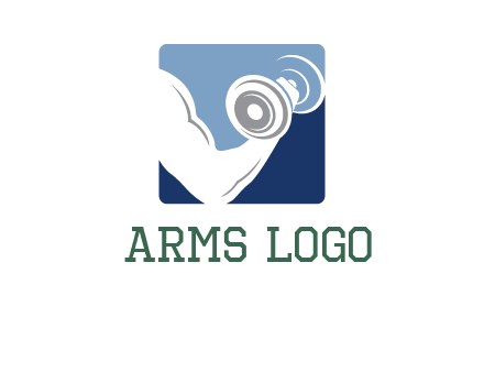 muscle arm with dumbbell in square logo icon