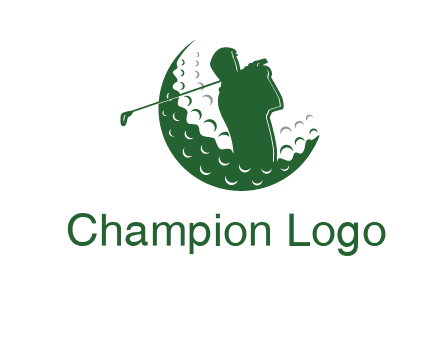 man swinging club in golf ball sports logo