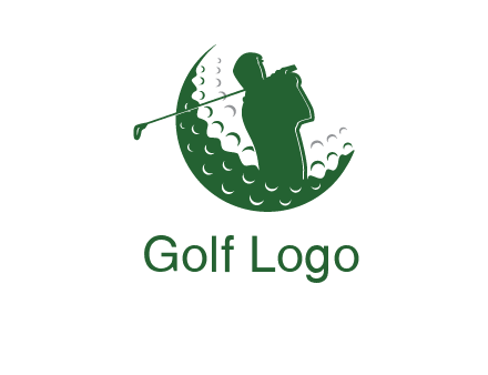 man swinging club in golf ball sports logo