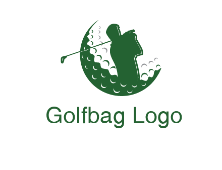 man swinging club in golf ball sports logo