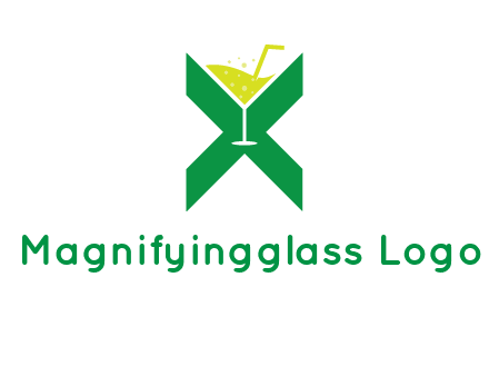 letter X forming negative spacing glass with drink