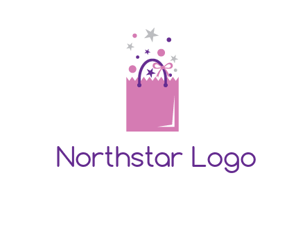 shopping bag with ribbons and stars logo