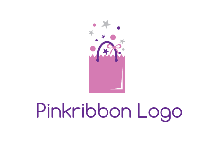 shopping bag with ribbons and stars logo