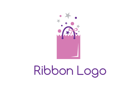 shopping bag with ribbons and stars logo