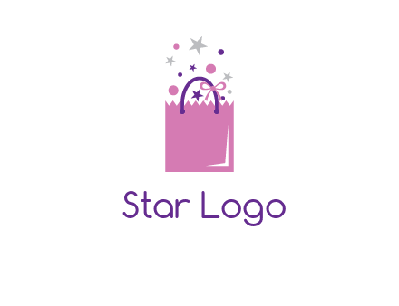 shopping bag with ribbons and stars logo