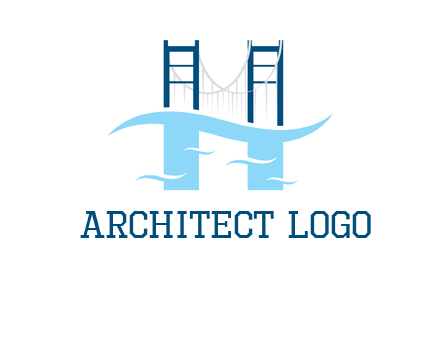 waves and bridge letter h logo