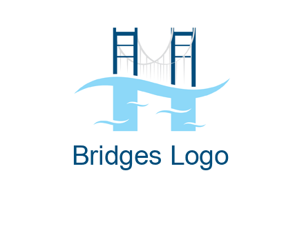 waves and bridge letter h logo