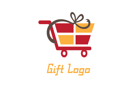 gift box shopping cart with ribbon icon