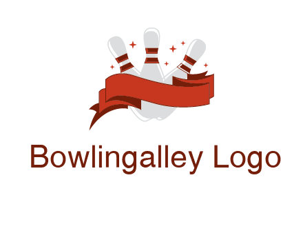 ribbon around bowling pins games logo