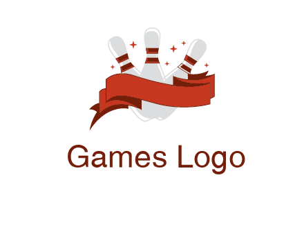 ribbon around bowling pins games logo