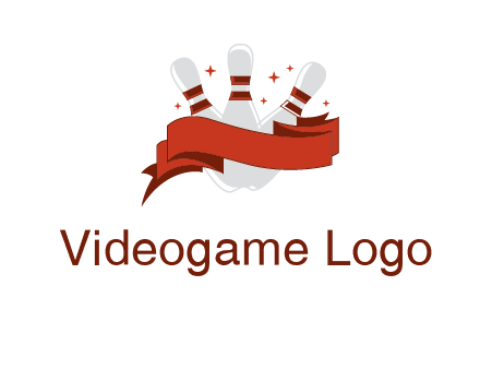 ribbon around bowling pins games logo