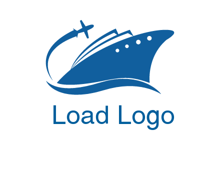 plane flying over ship transport logo icon