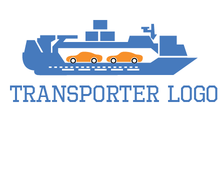 cars in ship transport logo