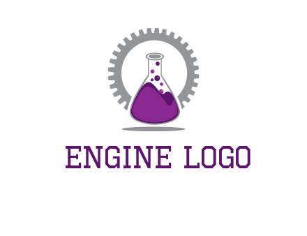 chemical flask and gear engineering logo