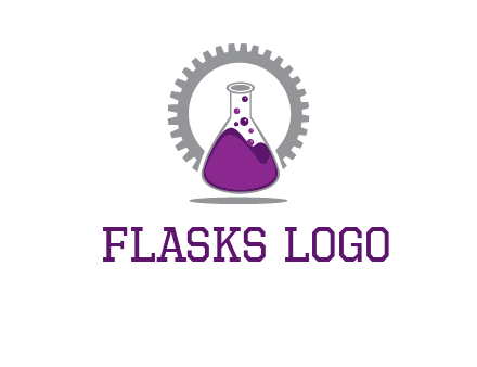 chemical flask and gear engineering logo